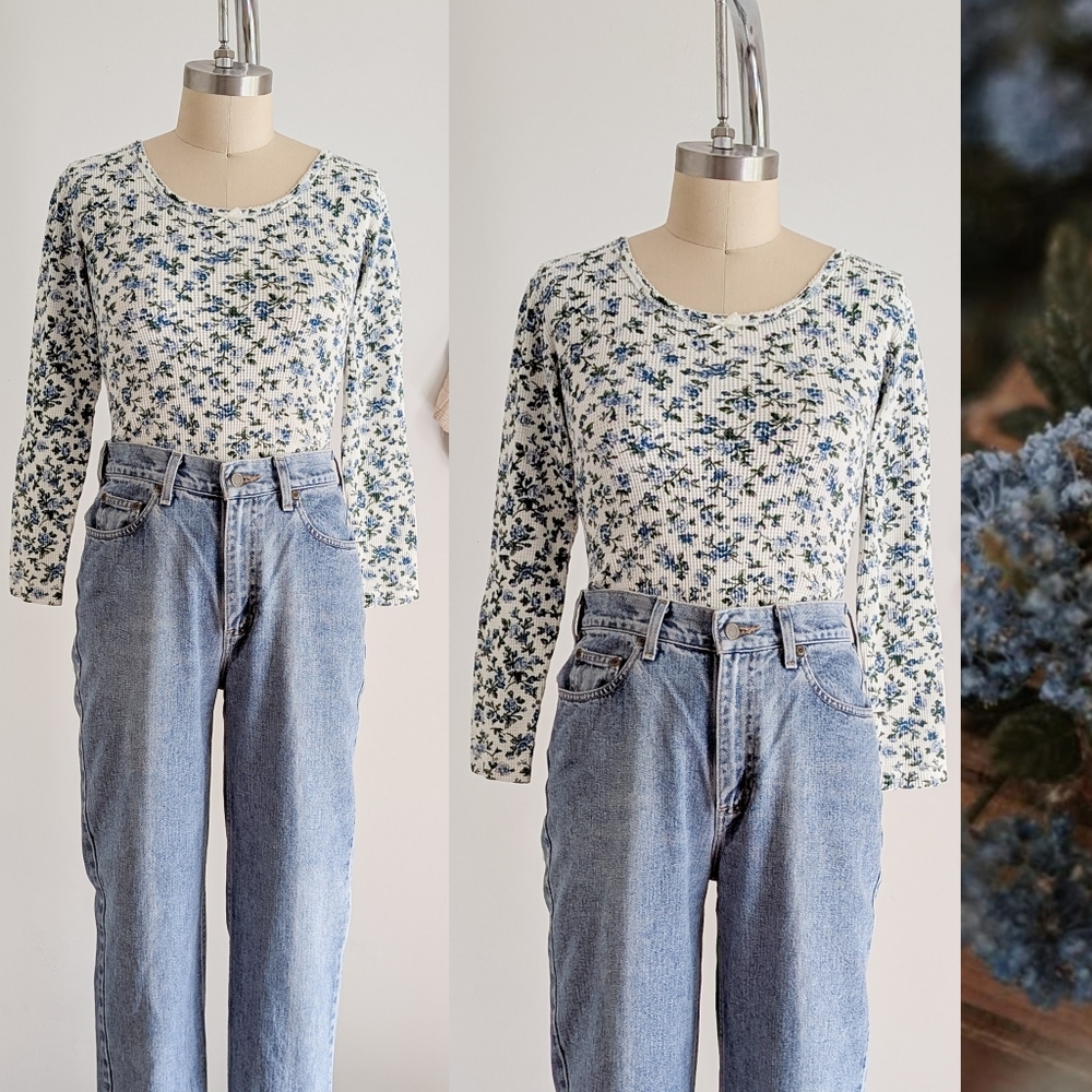 Vintage Floral Cotton Long Sleeve 90s Bodysuit